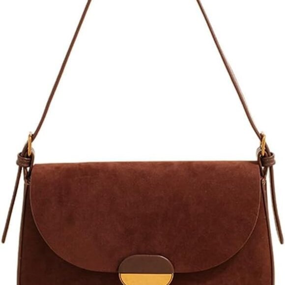 Trendy Wine Suede Shoulder Bag with Adjustable Strap - Chic Everyday Purse - Picture 1 of 8